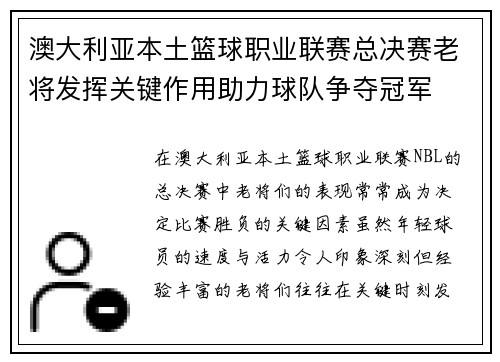 澳大利亚本土篮球职业联赛总决赛老将发挥关键作用助力球队争夺冠军